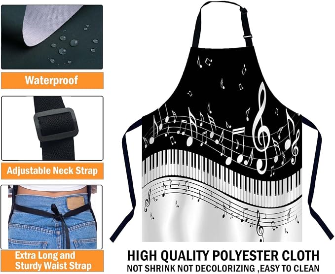 Music Note Apron Adjustable Neck Bib Apron for Men Women,Suitable for Kitchen Cooking Waitress Chef Apron - Image 2