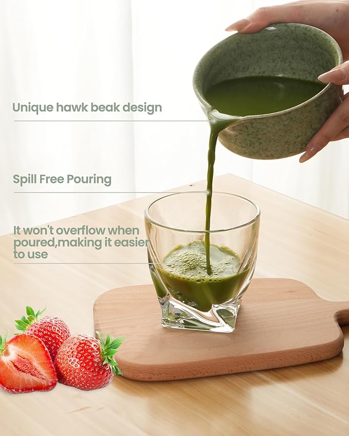 Matcha Whisk Set Ceramic Matcha Kit Set Includes Matcha Bowl, Matcha Whisk and Holder, Bamboo Scoop, Scoop Rest, Sifter and Tea Towel - 7 Pcs Matcha Kit for Matcha Lovers (Matcha Green)