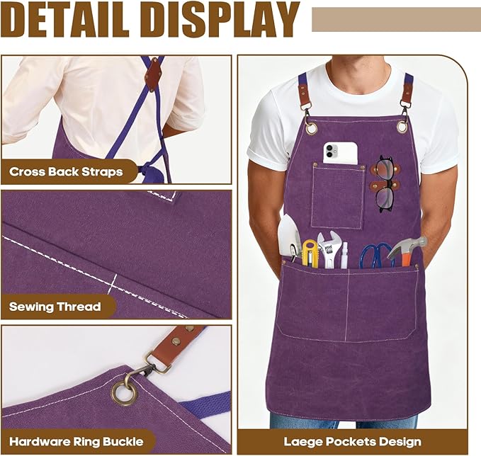 Aprons For Women Men With Large Pockets, Waterproof Cotton Chef Aprons For Cooking Server Grilling Bbq Kitchen