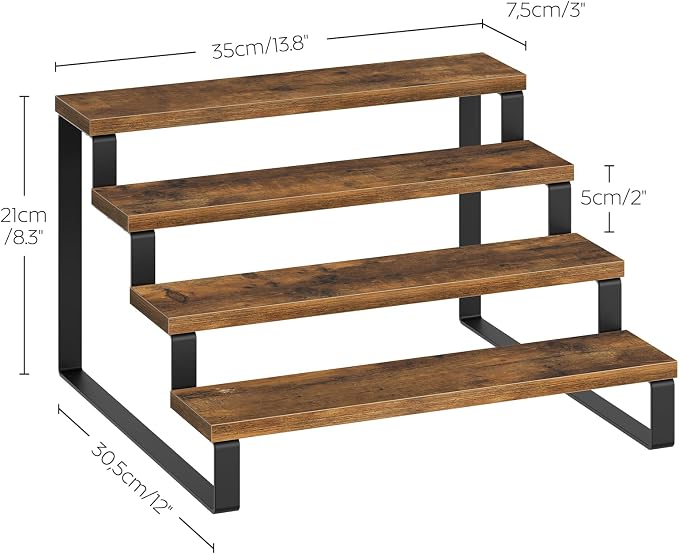 YATINEY Spice Rack, 4 Tier Wooden Display Riser Stand, Kitchen Storage Organizer for Spices, Versatile Display Shelf, Space Saving, for Kitchen Countertop and Cabinet, Rustic Brown SR04L2BR - Image 9