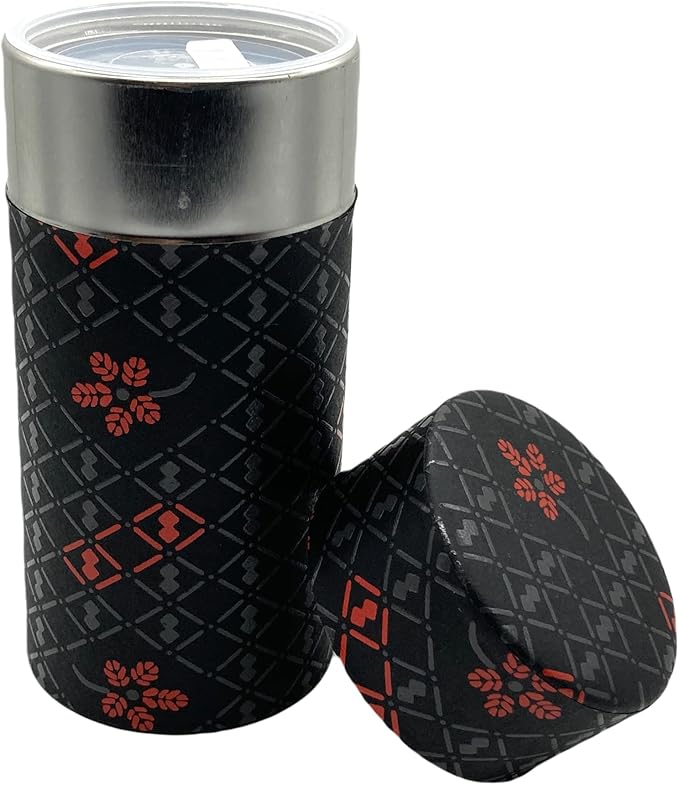 Japanese Tea Canister Tin INDEN Hyoutan(Gourd) Pattern/Double Lid/Japanese Washi Paper Pasted /200g Tea Capacity/Loose Leaf Tea Storage/Storage Container with Lid