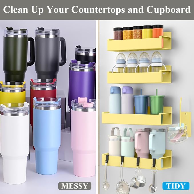 HuggieGems Magnetic Water Bottle Holder for Refrigerator, Cup Holder Organizer for Stanley and Tumbler for Kitchen, 4 Pack, Yellow - Image 5