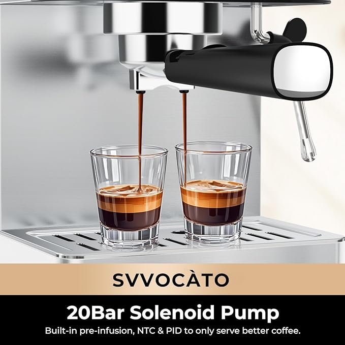CHULUX Svvocàto Espresso Machine, Hot & Cool Espresso Maker with Milk Frother, Touchscreen Expresso Coffee Machine with 50oz Water Tank for Cappuccino, Americano