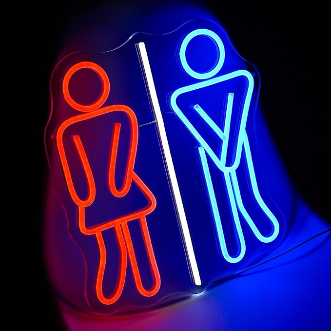 Restroom Neon Signs for Wall Decor Toilets Neon Light Dimmable Neon Bathroom Sign USB Power Red Blue Neon Light Up Sign for Bathroom Washroom Bedroom Bar Office