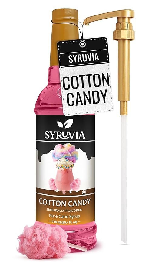 Syruvia Cotton Candy Flavored Syrup for Drinks, Cocktails, Lemonades, Iced Teas and Desserts – 25.4 fl oz, With Pump