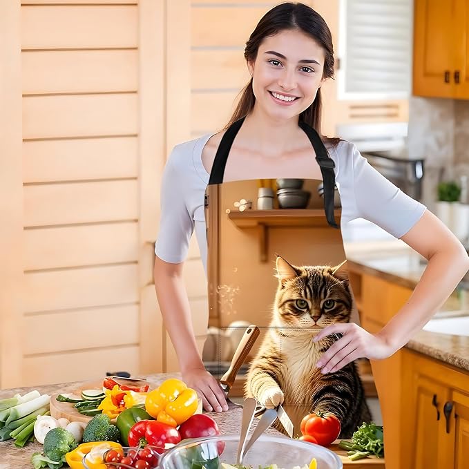 Funny Cat Apron with 2 Pockets Waterproof for Men Women Kitchen Garden Decor - Image 2
