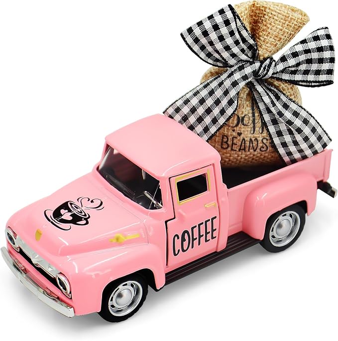 Pink Mini Metal Truck Decor: Farmhouse Coffee Bar Decor - Vintage Truck Decor for Countertop, Tiered Tray, Coffee Station by CigaMaTe