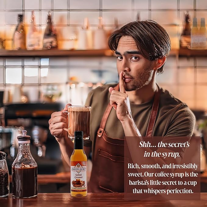 Barista's Secret® Coffee Syrups Variety Pack – Gourmet Flavored Syrup Set for Coffee, Drinks & Desserts – French Vanilla, Caramel, Hazelnut, Toffee, Brown Sugar Cinnamon – 5 Pack, 12.7 oz Each