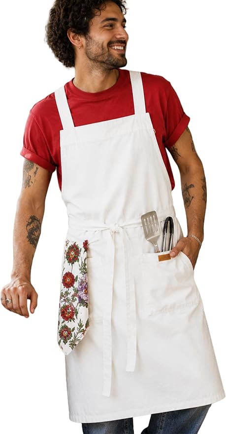 Cotton Crossback Apron with Waterproof Lining, 2 Pockets, Adjustable Water-Resistant Chef Apron - Image 2