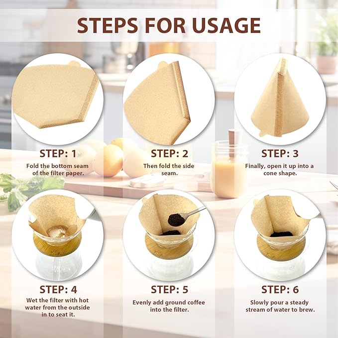 200 Count Coffee Filters #4, Disposable Cone Coffee Filters 8-12 Cup, Unbleached Natural Paper Size 04 Paper Filters for Pour Over and Drip Coffee Maker
