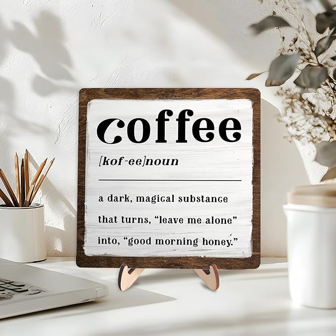 Coffee Bar Sign Plaque for Coffee Bar Station, Vintage Wooden Java Sign Decor for Kitchen,Farmhouse Cafe,Fun Gifts for Friends,Dad,Mom 5.9x5.9inch