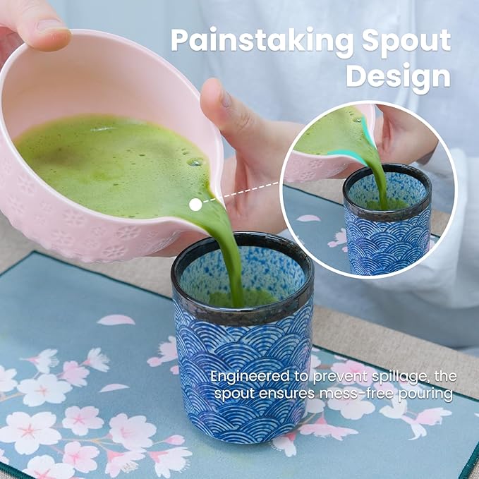 Joyscale Matcha Whisk Set, Matcha Set Whisk And Bowl, 8 Pcs Matcha Kit Set(Cherry Blossom Design), 18 OZ, Japanese Matcha Tea Set, Matcha Making Kit Gifts for Tea Lovers(Pink)