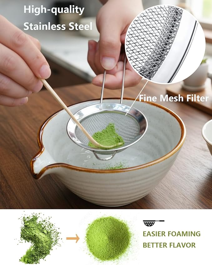 Matcha Whisk Set,Matcha Set,Matcha Kit,Matcha Bowl with Spout,Scoop,Sifter,Bamboo Whisk,Chasen Holder,Unique Gifts for Women Mom her Grifend,Gifts for Christmas, Birthday