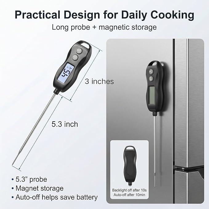 Digital Meat Thermometer Backlight,Waterproof Instant Read Food Thermometer for Cooking Grilling BBQ Baking Liquids Beef Turkey (Black)