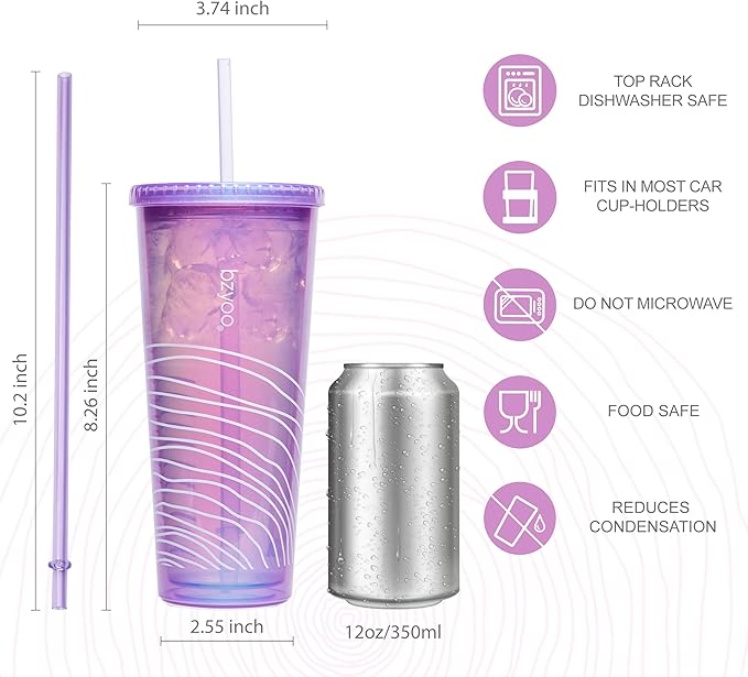 bzyoo SIP 24oz (710ml) Double Wall Plastic Tumbler with Lid and Straw Cold Drink Travel Mug Reusable Ice Coffee Tea Cup Perfect for Office Poolside Parties Gifts Color: Pearl Purple