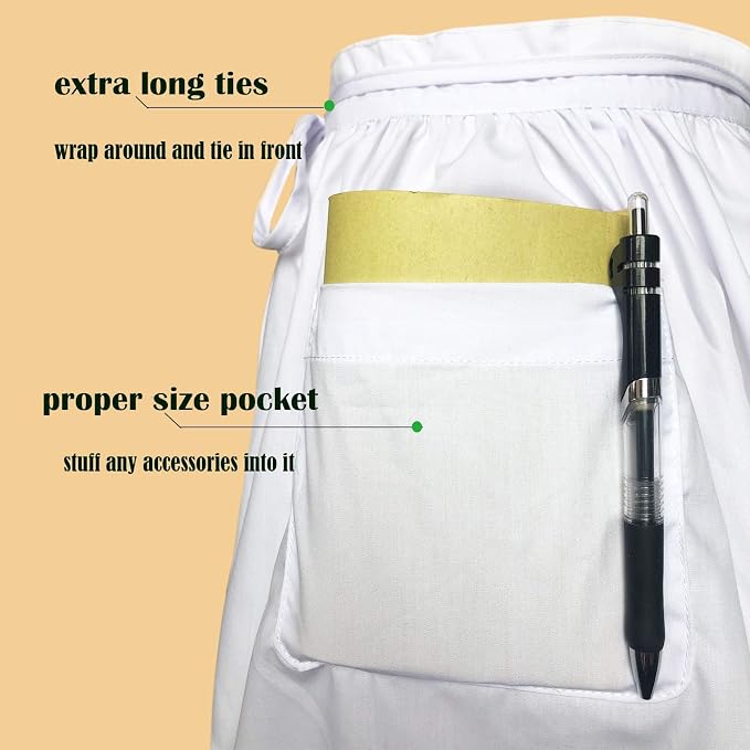White Maid Apron for Women Cotton Waist Half Maid Costume Victorian Retro Ruffled Kitchen Cute Vintage Party Cosplay - Image 2