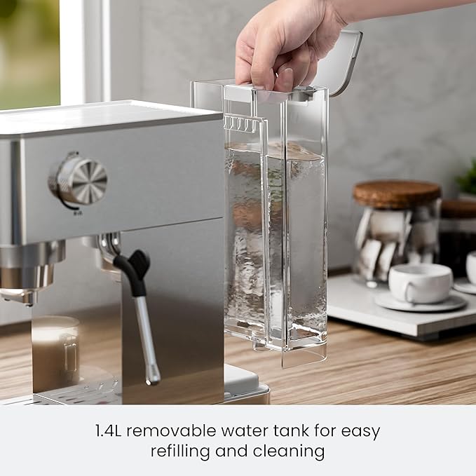 Kismile Espresso Machines with Milk Frother, Professional Espresso Coffee Machines with Removable Water Tank, Cappuccino & Latte Machine with Steam Frother for Home(Stainless Steel)