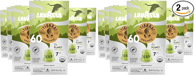 Lavazza ¡Tierra! for Planet Aluminum Capsules Compatible with Nespresso* Original Machines, Medium Espresso Roast, 100% Arabica (60 Capsules), (Pack of 2)