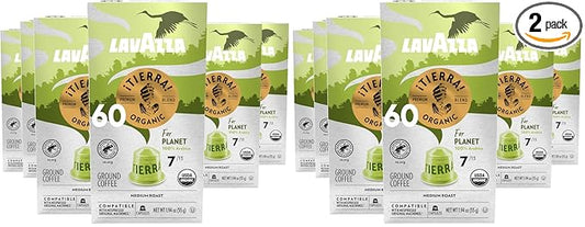 Lavazza ¡Tierra! for Planet Aluminum Capsules Compatible with Nespresso* Original Machines, Medium Espresso Roast, 100% Arabica (60 Capsules), (Pack of 2)