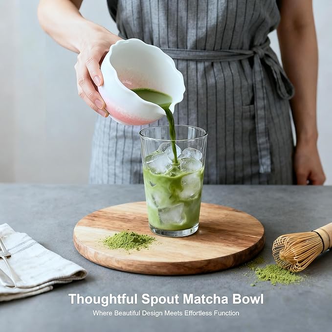 8Pcs Matcha Whisk Set with Floral Ceramic Matcha Bowl, Wooden-Handled Sifter, Bamboo Whisk, Whisk Holder, Bamboo Scoop, Scoop Rest, Spoon, Tea Towel, Greeting card, Gift for Beginners