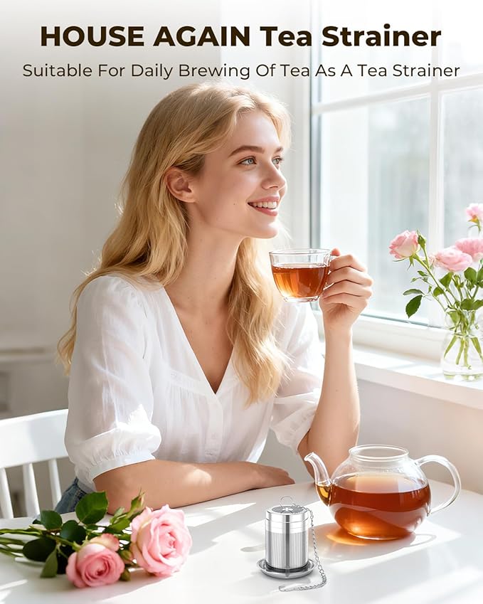 House Again 2 Pack Tea Infusers, Extra Fine Mesh Tea Strainers for Loose Tea, Updated Slim Threaded Lid & 304 Stainless Steel, Loose Leaf Tea Steeper for Brew Tea Spices & Seasonings