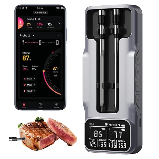 Wireless Meat Thermometer Digital - 800FT Bluetooth Food Thermometer for Cooking, NIST Certified Accuracy ±0.5°, Standalone Base Dual Probes for Kitchen Grill BBQ Oven Smoker Rotisserie