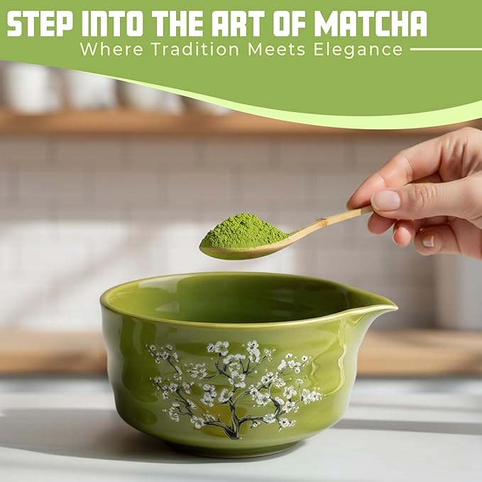 Matcha Whisk Set – 8-Piece Japanese Tea Ceremony Kit with Ceramic Bowl, Bamboo Chasen, Spoon Rest, Scoop, Sifter, Holder & Towel, Authentic Matcha Starter Set for Tea Lovers