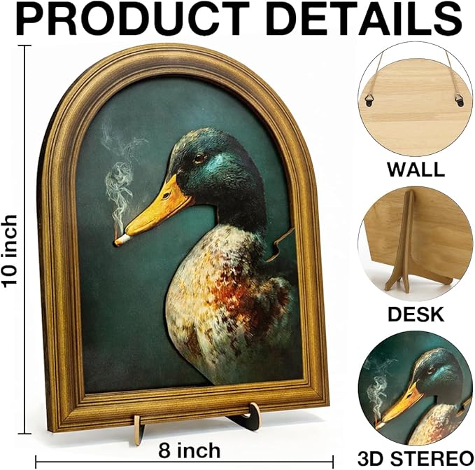 3D Funny Mallard Duck Table Decor Sign, Vintage Green Duck Animal Wall Art Sign for Home Farmhouse Bar Desk Wall Shelf Decor 8x10 Inch
