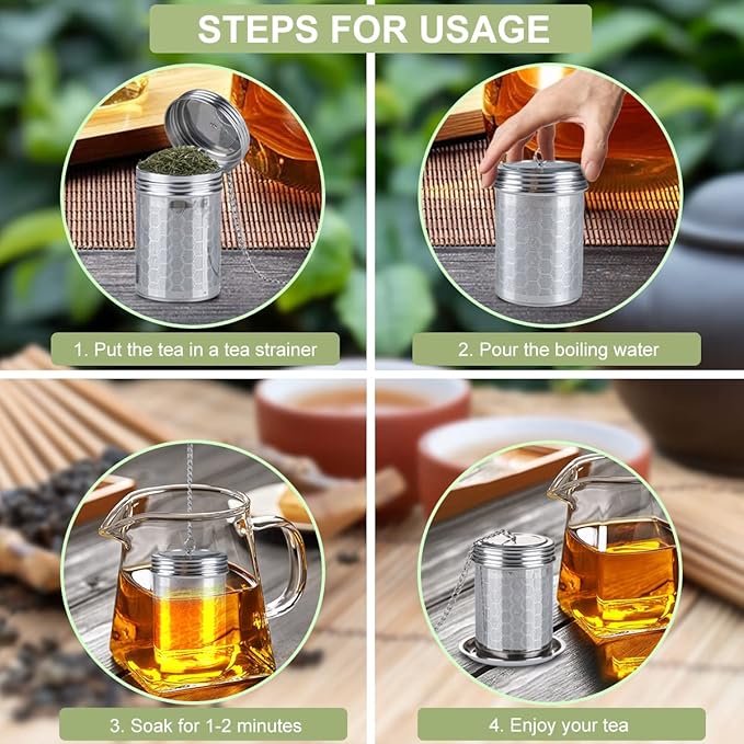 2Pack Infuser Strainer for Loose Tea, Stainless Steel Ball With Chain Hook and Drip Tray, Extra Fine Mesh Filter for Brew, Spices & Seasonings (2Pack, 1.96in+2.95in)