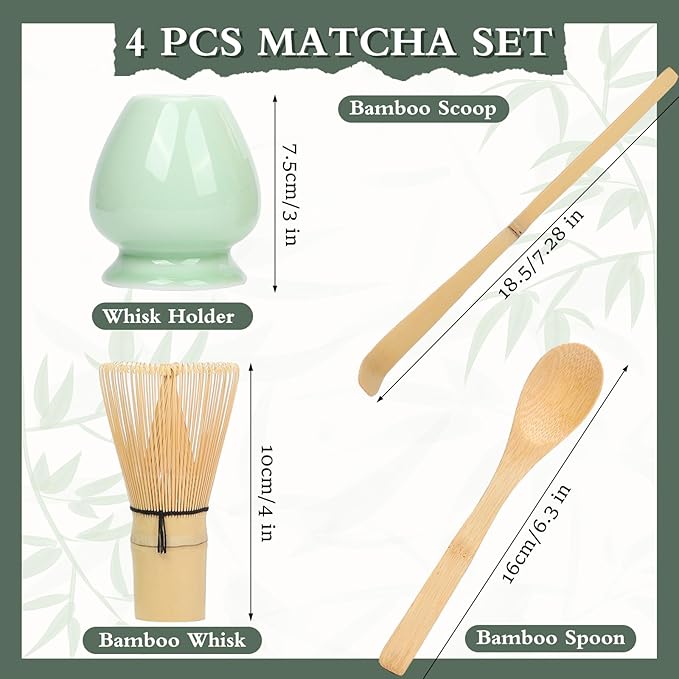 Matcha Whisk Set with Bamboo Whisk Matcha Whisk Holder Bamboo Scoop and Tea Spoon 4 Pcs Matcha Making Kit Japanese Tea Tools For Gift