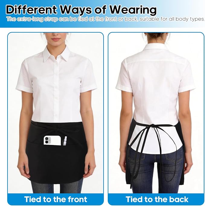 Server Apron with Multi-Pocket Design, Extra-Long Straps & Large Fit for Restaurant Servers, Bartenders & Baristas - Image 4