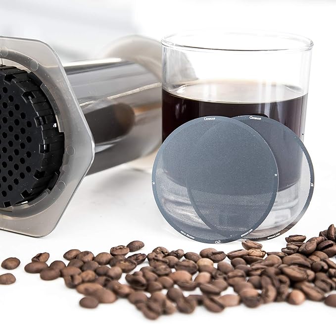 Stainless Steel Metal Reusable Filters - made for the AeroPress - o2 Micro Filter- Bonus Filter Drying Stand & Carrying Case