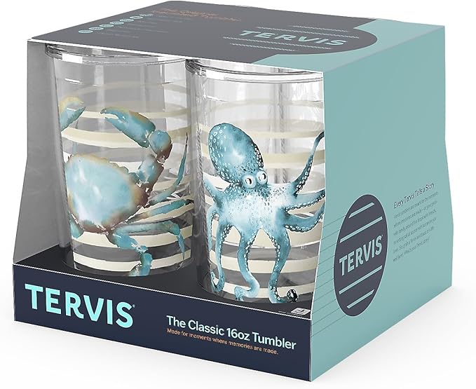 Tervis Sara Berrenson - Atlantica Collection Made in USA Double Walled Insulated Tumbler Travel Cup Keeps Drinks Cold & Hot, 16oz - 4pk, Assorted