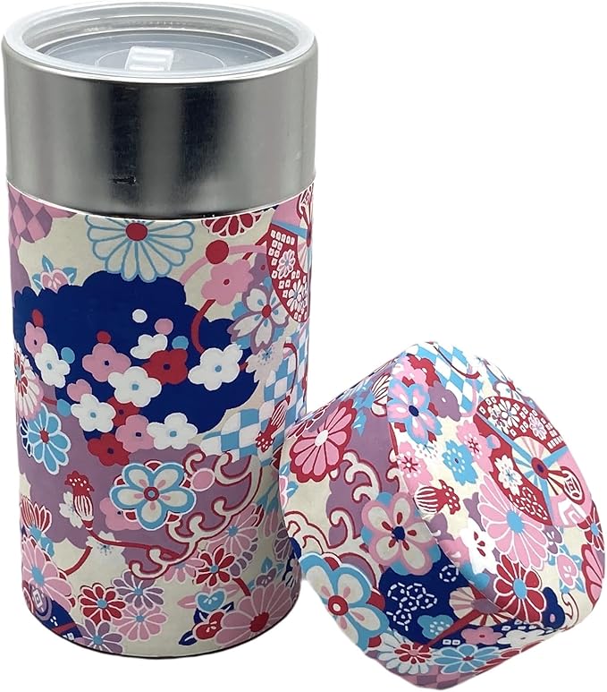 Japanese Tea Canister Tin Taisyo Yuzen Komon/Double Lid/Japanese Washi Paper Pasted /200g Tea Capacity/Loose Leaf Tea Storage/Storage Container with Lid