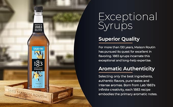 1883 Sugar Free Vanilla Syrup for Drinks, Made in France, 1 Liter Plastic Bottle