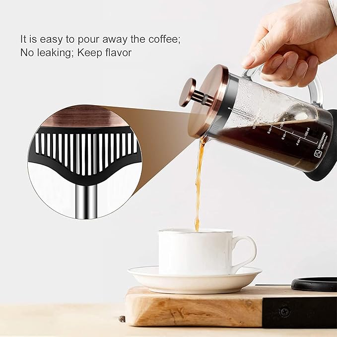 French Press Coffee Maker 12 Ounce Espresso Tea Coffee Maker with 4 Filters System, Stainless Steel Plunger and Heat Resistant Borosilicate Glass BPA-Free Brewed Tea Pot Coffee Plunger
