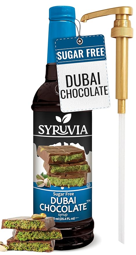 Syruvia Sugar Free Coffee Syrup, Dubai Chocolate Flavored Syrup for Drinks, Lattes, and Desserts – 25.4 fl oz, With Pump by SYRUVIA
