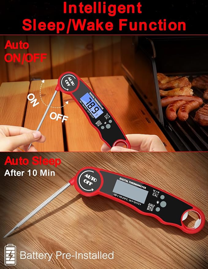 Meat Thermometer Digital, Instant Read Food Thermometer for Cooking Grill BBQ Fryer, Waterproof & Backlit Display Digital Meat Thermometer - Kitchen Gadgets, Turkey Thermometer