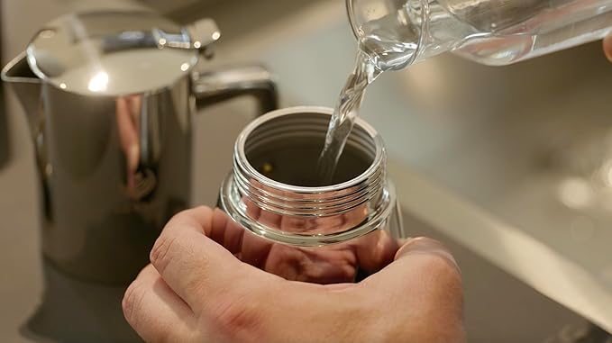 Moka Stovetop Espresso Maker, Stainless Steel, for Induction Cooktops, 3-4 Cups, 8.5 Oz