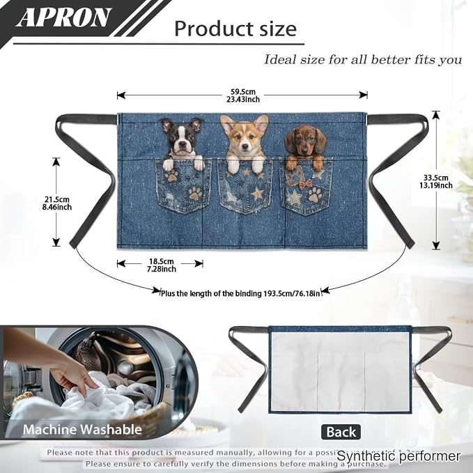 Waist Apron with 3 Pockets Waterproof 13 Inch Short Half Waist Aprons Women Men Server Aprons Waitress Waiter Apron - Image 7