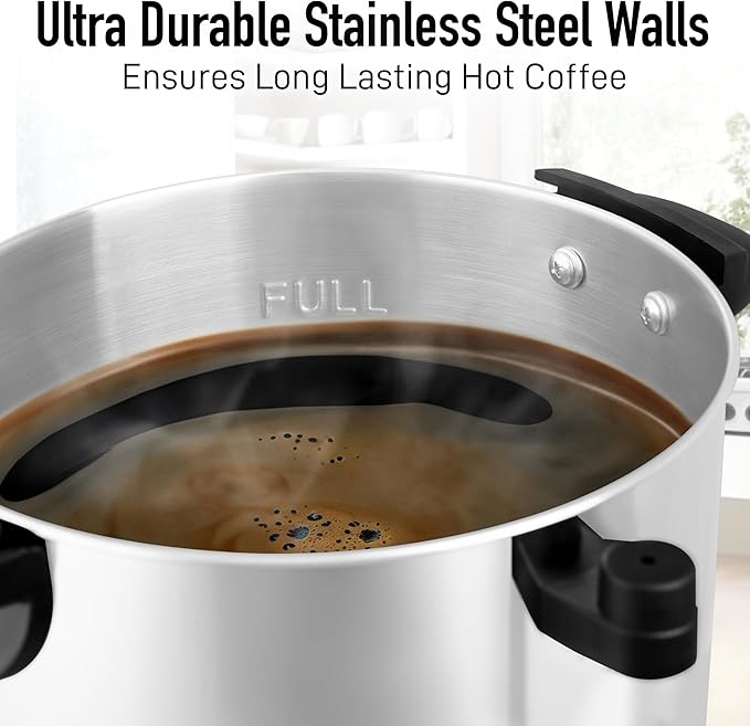 Zulay Commercial 45 Cup Coffee Urn - Stainless Steel Coffee Maker With Twist-Lock Lid & Cool-Touch Handles - Quick Brewing Coffee Maker With Keep Warm Mode For Events & Catering - Silver