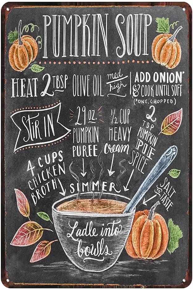 Vintage pumpkin soup Tin Sign - Retro Food Metel Sign - Wall Decor wall sign for Kitchen Bakery Cafe Restaurant by TREEPERI