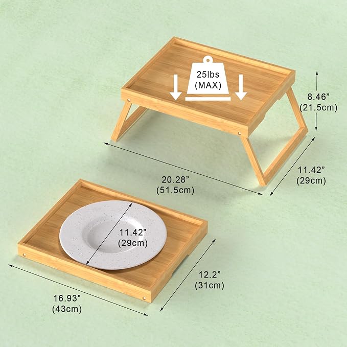 Bamboo Bed Tray Table with Foldable Legs, Breakfast in Bed Tray for Eating, Kitchen Serving Trays, Folding Table for Sofa, Beds, Eating, Working, Used As Laptop Desk Snack Trays, Large Bamboo