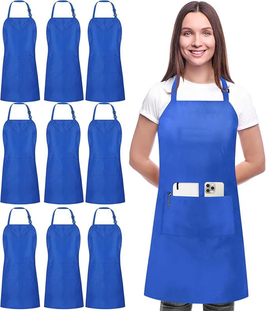 Utopia Kitchen 10 Pack Bib Apron Adjustable with 2 Pockets, Water and Oil Resistant, Cooking Kitchen Chef Apron for Women Men