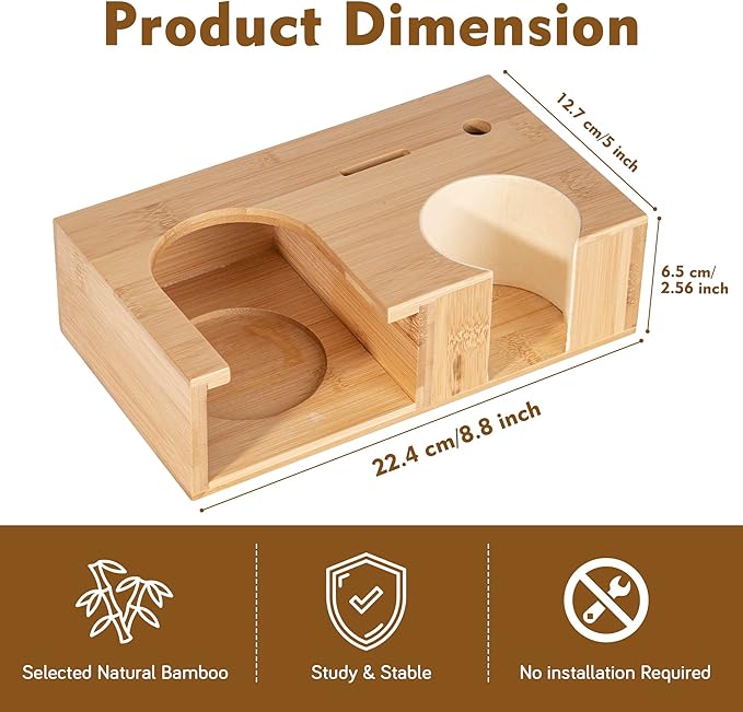 RECAPS Compact Bamboo Storage Organizer Stand Holder Compatible with AeroPress Original/Clear Coffee Maker, Spill-Resistant Coffee Caddy with Non-Slip Pads & Accessory Slots (Fit 64mm Filters)