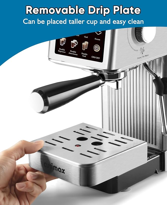 CUSIMAX Espresso Machine 20Bar Compact Coffee Machine with Powerful Steam Wand for Latte & Cappuccino, Stainless Steel Espresso Coffee Maker with 34oz Remevable Water Tank