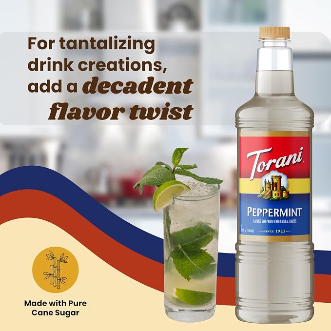Torani Peppermint Syrup 1 Liter Bottle with Pump – Premium Coffee Flavoring Made with Pure Cane Sugar & Natural Flavors for Lattes, Mochas, Desserts & Cocktails – Café-Quality Mint Sweetener - Image 7