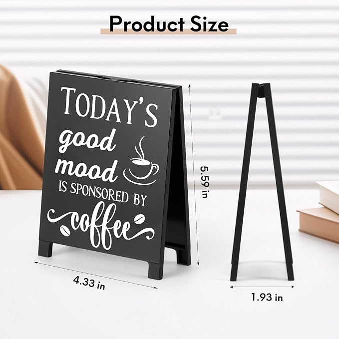 Today's Good Mood Is Sponsored By Coffee Desk Decor Sign Retro Coffees Shop Table Display for Home Office Kitchen Bar Cafe Counter Bookshelf Christmas Gift for Coffees Lovers Barista Friends