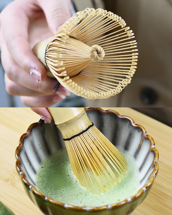 Artcome Matcha Tea Set - 17oz Petal-Shaped Matcha Bowl, Bamboo Whisk, Scoop, Whisk Holder & Brewing Guide - Japanese Tea Ceremony Tools for a Perfect Matcha Experience, Gradient Green