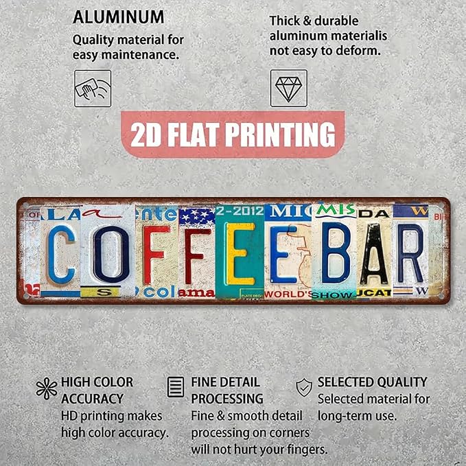 Saraheve COFFEE BAR Sign – Vintage License Plate -16x4 Inch Rustic Coffee Bar Wall Decor for Kitchen, Coffee Station, Cafe, Office Break Room or Home Bar - Image 3